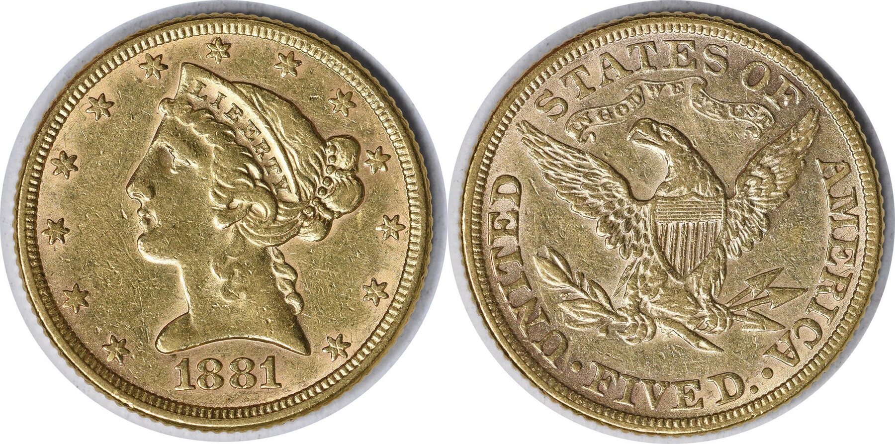 US Five Dollar 1881 No Mint Mark 1881 5 Gold Liberty Head AU