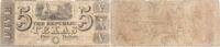 US Five Dollar $5 1839 Republic of Texas A4 G Cross Cut Uncertified -
