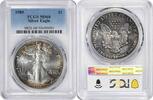 US Dollar 1989 $1 American Silver Eagle MS68 PCGS Toned Gold and Teal Peripheral Toning None -