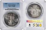 US Dollar 1991 $1 American Silver Eagle MS68 PCGS Toned Teal Periphery w/ Steel Grey None -