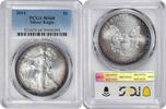 US Dollar 2014 $1 American Silver Eagle MS68 PCGS Toned Eggplant Purple and Turquoise Periphery None -