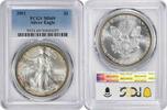 US Dollar 2001 $1 American Silver Eagle MS69 PCGS Toned Light Turquoise and Gold Periphery None -