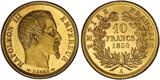 France 10 Francs 1854 Napoléon III  or Paris petit module Tranche lisse Flan bruni RRR
