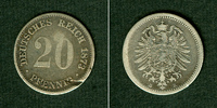 Deutsches Kaiserreich 20 Pfennig DEUTSCHES REICH 1873 B (J.5) s-ss selten -