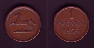 Altdeutschland 1 Pfennig Braunschweig 1855 B ss selten! -