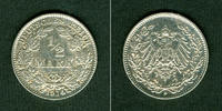 Deutsches Kaiserreich Mark Deutsches Reich 1/2 1914 D (J.16) f.vz selten -