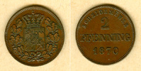 Altdeutschland 2 Pfennig Bayern 1870 vz -