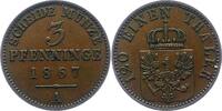 Brandenburg-Preußen 3 Pfennig Wilhelm I. 1861-1888. -