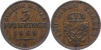 Brandenburg-Preußen 3 Pfennig Wilhelm I. 1861-1888. -