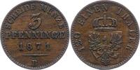 Brandenburg-Preußen 3 Pfennig Wilhelm I. 1861-1888. -