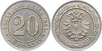 Kleinm&uuml;nzen 20 Pfennig 1887 J Fast Stempelglanz 114.26 &pound;  +  5.08 &pound; shipping
