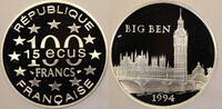 France 100 Francs 15 Ecus 1994 Big Ben vz PP offen 27.74 £  +  15.61 £ shipping