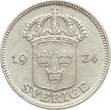 Schweden 50 Öre 1934 G Gustav V. AU