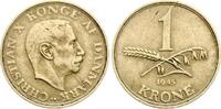 D&auml;nemark 1 Krone 1945 N Christian X. ss 4.27 &pound;  +  17.09 &pound; shipping