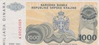 Jugoslavien/Crotia 1000 Dinara 1994 Croatia 1000 Dinara 1994 KM#140a UNC... 4.33 £  +  17.34 £ shipping