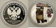 Russia S3R Russland Russia 3 Rubel 2021 Masha and Bear Cartoon TOP ERHALTUNG! Very Rare! -