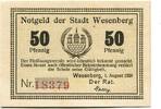 Mecklenburg Strelitz 50 Pfg. 1.8.1920 Wesenberg, I- 8.46 &pound;  +  10.16 &pound; shipping