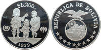 200 Pesos Bolivianos 1979 Bolivien Jahr des Kindes PP, fleckig angelaufen