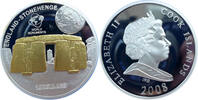 Cook-Inseln 10 Dollars Skulpturmünze Weltmonumente - Stonehenge - teilvergoldet -