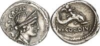 RÖMISCHE REPUBLIK : Silbermünzen Mnaeus Cordius Rufus 46 v. Chr.. Denar  feine Tönung vz-
