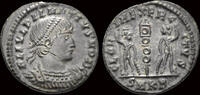 Roman follis Delmatius, as Caesar AE follis two soldiers standing -