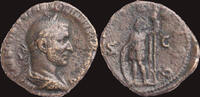 Roman sestertius Trebonianus Gallus AE sestertius Virtus standing left -