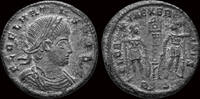 Roman AE16 Delmatius AE16 two soldiers standing facing -