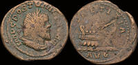 Roman AE sestertius Postumus AE sestertius galley to left -