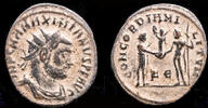 Roman radiate Maximianus Herculius AE radiate Jupiter presents Victory on globe -