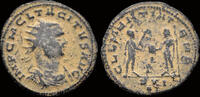 Roman AE antoninianus Tacitus AE antoninianus emperor receiving globe from Jupiter -