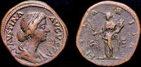 Roman sestertius Faustina Jr AE sestertius Hilaritas standing left -