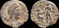 Roman AE maiorina Magnus Maximus AE maiorina emperor raising kneeling female -