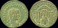 Mesopotamia AE25 Mesopotamia Nisibis Philip I AE25 Tyche seated in tetrastyle temple -