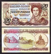 20 Pounds Falkland Islands 3 Notes 5, 10 &  2005-2011 QEII Pick-17, 18 & 19 UNC