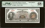 Venezuela Venezuela 50 Bolivares SPECIMEN ND (1940-60) Pick-33s SUPERB GEM UNC PMG 68 EPQ -