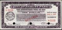 USA 1 dollar 1937 Asbury Park Scrip, ser. H 0000, Specimen E.A. Wright B... 256.37 &pound;  +  34.18 &pound; shipping