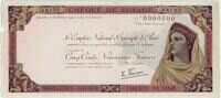 FRANCE 500 NF travel cheque, SPECIMEN No 0000000 1-/2+ 106.82 &pound;  +  34.18 &pound; shipping