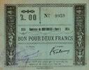 France 2 Francs County 59 - BOUVIGNIES - 2 FRANCS - 1914 -