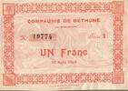France 1 Franc 62400 - COMPAGNIE DE BETHUNE - 1 FRANC - 08/15/1914 - SERIES 1 -