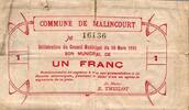 France 1 Franc County 59 - MALINCOURT - MUNICIPAL GOOD - 1 FRANC - 10/03/1915 -