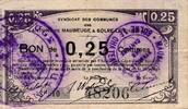 France 25 Centimes County 59 - MAUBEUGE - SOLRE-LE-CHATEAU - 0.25 CENT VOUCHER - 12/22/1915 -