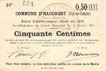 France 50 Centimes COUNTY 62156 - HAUCOURT - COMMUNITY VOUCHERS - 50 CENTIMES - 02/24/1915 -