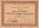 France 25 Centimes County 59 - OHAIN - CURRENCY VOUCHER - 25 CENTIMES - 26/01/1915 -