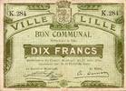 France 10 Francs COUNTY 59 - LILLE - COMMUNAL VOUCHER - 10 FRANCS - 08/31/1914 -