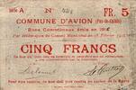 France 5 Francs COUNTY 62210 - PLANE - MUNICIPAL VOUCHERS - 5 FRANCS - 02/18/1915 -