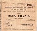 France 2 Francs COUNTY 62 - ARRAS - CHAMBER OF COMMERCE - GUARANTEED VOUCHERS - 2 FRANCS - 08/29/1914 -