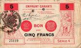 France 5 Francs County 59 - VALENCIENNES - EMPRUNT GARANTI - BON POUR 5 FRANCS - 09/1914 -