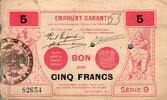 France 5 Francs County 59 - VALENCIENNES - EMPRUNT GARANTI - BON POUR 5 FRANCS - 09/1914 -