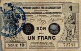 France 1 Franc County 59 - VALENCIENNES - EMPRUNT GARANTI - VOUCHER FOR 1 FRANC - MAY 1916 - SERIES 19 -