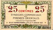 France 25 Centimes 66 - PYRENEES ORIENTALES - COMMERCIAL UNIONS - 25 CENTIMES - SEPTEMBER 1, 1918 -